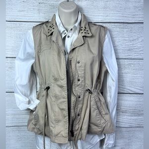 Papaya Tan Studded Zip Up Cinch Waist Vest Side Pockets Large 💗